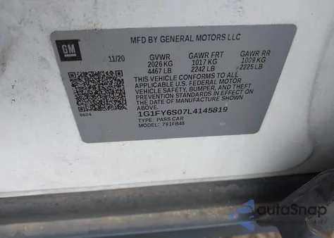 2020 Chevrolet Bolt Ev Fwd Lt z USA, uszkodzony, nr VIN 1G1FY6S07L4145819